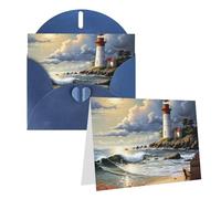 Blank Greetings Card 4'' X 6'' With Envelopes, Sea Lighthouse Sandbeach Thank You Cards Note Cards Blue All Occasion Cards For Christmas Holidays Birthday Graduation Anniversaries
