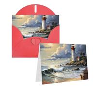 Blank Greetings Card 4'' X 6'' With Envelopes, Sea Lighthouse Sandbeach Thank You Cards Note Cards Red All Occasion Cards For Christmas Holidays Birthday Graduation Anniversaries
