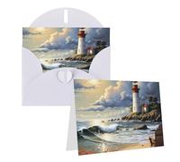 Blank Greetings Card 4'' X 6'' With Envelopes, Sea Lighthouse Sandbeach Thank You Cards Note Cards White All Occasion Cards For Christmas Holidays Birthday Graduation Anniversaries