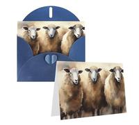 Blank Greetings Card 4'' X 6'' With Envelopes, Sheeps Watercolor Thank You Cards Note Cards Blue All Occasion Cards For Christmas Holidays Birthday Graduation Anniversaries