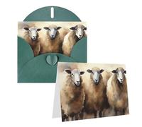 Blank Greetings Card 4'' X 6'' With Envelopes, Sheeps Watercolor Thank You Cards Note Cards Dark Green All Occasion Cards For Christmas Holidays Birthday Graduation Anniversaries