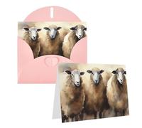 Blank Greetings Card 4'' X 6'' With Envelopes, Sheeps Watercolor Thank You Cards Note Cards Pink All Occasion Cards For Christmas Holidays Birthday Graduation Anniversaries