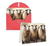 Blank Greetings Card 4'' X 6'' With Envelopes, Sheeps Watercolor Thank You Cards Note Cards Red All Occasion Cards For Christmas Holidays Birthday Graduation Anniversaries
