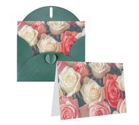 Blank Greetings Card 4'' X 6'' With Envelopes, Soft Color Roses Thank You Cards Note Cards Dark Green All Occasion Cards For Christmas Holidays Birthday Graduation Anniversaries