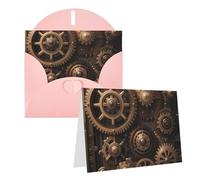 Blank Greetings Card 4'' X 6'' With Envelopes, Steampunk Mechanical Gears Thank You Cards Note Cards Pink All Occasion Cards For Christmas Holidays Birthday Graduation Anniversaries