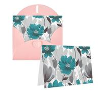 Blank Greetings Card 4'' X 6'' With Envelopes, Teal Grey And White Floral Thank You Cards Note Cards Pink All Occasion Cards For Christmas Holidays Birthday Graduation Anniversaries