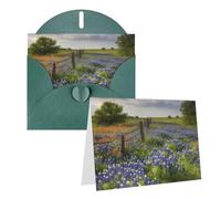 Blank Greetings Card 4'' X 6'' With Envelopes, Texas Bluebonnets Scenery Thank You Cards Note Cards Dark Green All Occasion Cards For Christmas Holidays Birthday Graduation Anniversaries