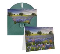 Blank Greetings Card 4'' X 6'' With Envelopes, Texas Bluebonnets Scenery Thank You Cards Note Cards Dark Green All Occasion Cards For Christmas Holidays Birthday Graduation Anniversaries