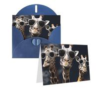 Blank Greetings Card 4'' X 6'' With Envelopes, Three Giraffes Wearing Sunglasses Thank You Cards Note Cards Blue All Occasion Cards For Christmas Holidays Birthday Graduation Anniversaries