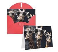 Blank Greetings Card 4'' X 6'' With Envelopes, Three Giraffes Wearing Sunglasses Thank You Cards Note Cards Red All Occasion Cards For Christmas Holidays Birthday Graduation Anniversaries