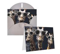 Blank Greetings Card 4'' X 6'' With Envelopes, Three Giraffes Wearing Sunglasses Thank You Cards Note Cards Gray All Occasion Cards For Christmas Holidays Birthday Graduation Anniversaries
