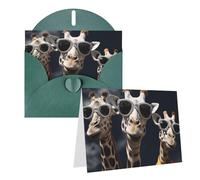 Blank Greetings Card 4'' X 6'' With Envelopes, Three Giraffes Wearing Sunglasses Thank You Cards Note Cards Dark Green All Occasion Cards For Christmas Holidays Birthday Graduation Anniversaries