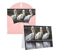 Blank Greetings Card 4'' X 6'' With Envelopes, Three Pelicans Thank You Cards Note Cards Pink All Occasion Cards For Christmas Holidays Birthday Graduation Anniversaries
