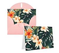 Blank Greetings Card 4'' X 6'' With Envelopes, Tropical Summer Hawaiian Flower Palm Leaves Thank You Cards Note Cards Pink All Occasion Cards For Christmas Holidays Birthday Graduation Anniversaries