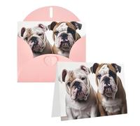 Blank Greetings Card 4'' X 6'' With Envelopes, Two Cute Bulldog Dogs Thank You Cards Note Cards Pink All Occasion Cards For Christmas Holidays Birthday Graduation Anniversaries