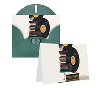 Blank Greetings Card 4'' X 6'' With Envelopes, Vinyl Records And Tapes Thank You Cards Note Cards Dark Green All Occasion Cards For Christmas Holidays Birthday Graduation Anniversaries