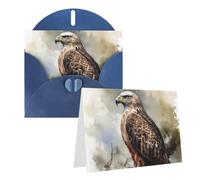 Blank Greetings Card 4'' X 6'' With Envelopes, Watercolor Of Hawk Sitting In The Tree Thank You Cards Note Cards Blue All Occasion Cards For Christmas Holidays Birthday Graduation Anniversaries