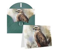 Blank Greetings Card 4'' X 6'' With Envelopes, Watercolor Of Hawk Sitting In The Tree Thank You Cards Note Cards Dark Green All Occasion Cards For Christmas Holidays Birthday Graduation Anniversaries