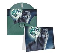 Blank Greetings Card 4'' X 6'' With Envelopes, Wolf Under Moon Thank You Cards Note Cards Dark Green All Occasion Cards For Christmas Holidays Birthday Graduation Anniversaries