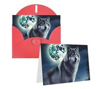 Blank Greetings Card 4'' X 6'' With Envelopes, Wolf Under Moon Thank You Cards Note Cards Red All Occasion Cards For Christmas Holidays Birthday Graduation Anniversaries