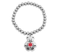 Blank Medical ID Stretch Bead Bracelet Teddy Bear Charm Tag Engravable for Women Teen Silver Tone Stainless Steel