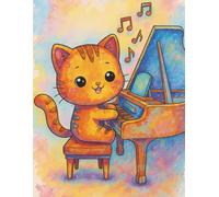 BLANK Musical Notebook - Animal Orchestra - Cat with a Piano: 8.5 x 11", 100 pages, 6 staves per page
