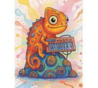 BLANK Musical Notebook - Animal Orchestra - Chameleon with a synthesizer: 8.5 x 11", 100 pages, 6 staves per page