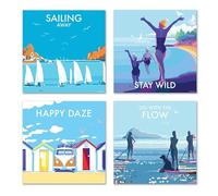 Blank Notecards Birthday Cards Pack of 8 - Sea,Beach Designs with lovely Messages - General Cards Suitable for Thank you,Birthday,Just to Say and other occasions - 2 Each of 4 Designs-Eco friendly