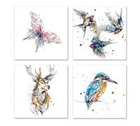 Blank Notelets Birthday Cards Pack of 8 - Birds,Butterfly,Deer Designs - General Cards Suitable for Thank you,Birthday,Just to Say and other occasions - 2 Each of 4 Designs-Eco friendly