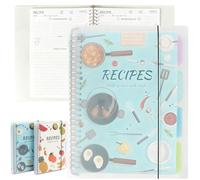 Blank Recipe Book Journal to Write in Your Own Recipes, A4 Waterproof PVC Cover Empty Cooking Notebook for 160 Recipes, Cookbook with Stickers to Organize Your Family Recipe Cooking Gifts (Blue)