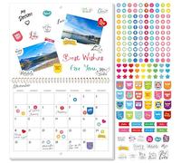 Blank Scrapbook Wall Calendar, Spiral-Bound Hanging Monthly Calendar, DIY Blank Calender with 400 Stickers for Office, Home, Kids, Adults (12” x 9” closed,18” x 12” open size)