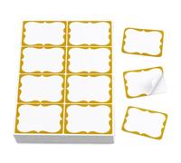 Blank Self-Adhesive Name Tag Stickers on Roll, Gold Border, 5x7.6 cm, 200 Pcs, for Office Meetings, School, Parties, and Jars