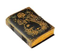 Blank Spell Book of Shadows Journal Little Witch Cat Printed Witchcraft Supplies Wiccan Notebook Handmade Vintage Deckle Paper Grimoire Journal Leather Sketchbook, Drawing Journal (8 X 6)