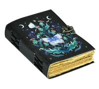Blank Spell Book of Shadows Journal With Lock Clasp Prop Vintage Handmade Leather Diary Embossed Prayer Pagan Antique Witchcraft Supplies Wiccan Notebook Daily Witch Gifts (Luna Moth)