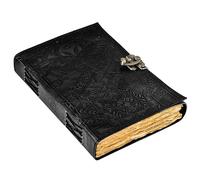 Blank Spell Book of Shadows Journal with Lock Clasp Vintage Handmade Leather Luna Moths and Morpho Butterfly Embossed Diary Prayer Pagan Witchcraft Supplies Wiccan Decor Notebook Daily (10X7 inch)