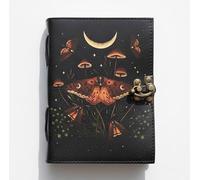 Blank Spell Book of Shadows Journal with Lock Clasp Vintage Handmade Leather Luna Moths and Morpho Butterfly Print Diary Prayer Pagan Witchcraft Supplies Wiccan Decor Notebook Daily