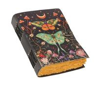 Blank Spell Book of Shadows Journal with Lock Clasp Vintage Handmade Leather Luna Moths and Morpho Butterfly Print Diary Prayer Pagan Witchcraft Supplies Wiccan Decor Notebook Daily (7x5)