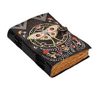 Blank Spell Book of Shadows Journal with Lock Clasp Vintage Handmade Leather Luna Moths and Morpho Butterfly Print Diary Prayer Pagan Witchcraft Supplies Wiccan Decor Notebook (8x6 Inches)