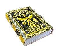 Blank Spell Book of Shadows Leather Journal - Egyptian Embossed Diary with Horus & Pyramid Design | Vintage Yellow & Black Notebook Mystical Writing Journal, Sketchbook & Gift