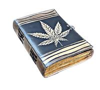 Blank Spell Book of Shadows Leather Journal with Cannabis Leaf Embossed Design - Vintage Notebook with Handmade Paper | Sketchbook, Writing Diary, Travel Journal, Gift for Writers & Artists