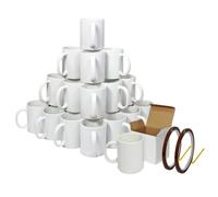 Blank Sublimation Mugs 72 Pack White Ceramic Polymer Coated 11oz Large AAA Grade Cup With Handle Presentation Gift Boxes & 2 Heat Tape Rolls 22m Long x 0.5cm Wide Tea Coffee Microwave Dishwasher Safe