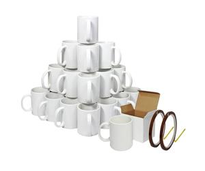 Blank Sublimation Mugs 72 Pack White Ceramic Polymer Coated 11oz Large AAA Grade Cup With Handle Presentation Gift Boxes & 2 Heat Tape Rolls 22m Long x 0.5cm Wide Tea Coffee Microwave Dishwasher Safe