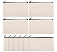 Blank with Zipper Design Beige Makeup Bags 10pcs Canvas Pencil Case Set Easy to Open and Close for Heat Transfer Crafts, for Travel and Projects