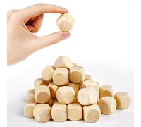 Blank Wooden Dice 1 inch 30PCS Unfinished Square Blocks 25mm Small Wood Cubes with Rounded Corners for DIY Craft Projects