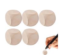 Blank Wooden Dice - 6 Sided Unfinished Cube Dice with Rounded Corners | 5 Natural Wood Dice Blocks for Craft Projects, Raw Wood Cubes, DIY Wooden Dice for Game D
