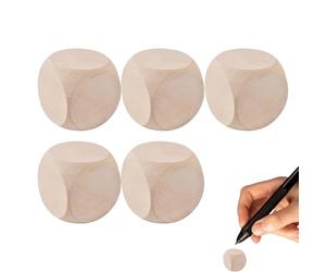 Blank Wooden Dice - 6 Sided Unfinished Cube Dice with Rounded Corners | 5 Natural Wood Dice Blocks for Craft Projects, Raw Wood Cubes, DIY Wooden Dice for Game D