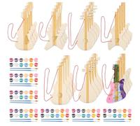 Blank Wooden Electric Guitar Slices, Unfinished Musical Instrument Embellisments With 28 Pcs Unfinished Wood Cutouts, 7 Sets Pigments For Diy, Wooden Guitar Toys For Crafts Class