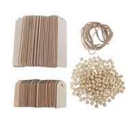 Blank Wooden Tags for DIY Craft Labels with Twine and Beads | Rectangle Unfinished Wood Pieces, Holes for Easy Hanging, Rustic Natural Finish, for Teachers, Crafters, Signs