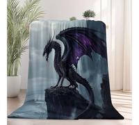 Blanket 127 x 152 cm, Fantasy Movies Dragon Rock Sherpa Flannel Fleece Throw Blankets Fluffy Fuzzy Print Soft Warm Lightweight for Sofa Bed Couch Home Decor Black