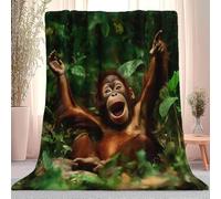 Blanket Animal Monkey Forest Brown Green, Small Single 50" x 60"（127 x 152 CM）, Fluffy Sherpa Fleece Throw Blanket Warm Comfortable, Soft Printed Blankets For Couch Bed Sofa Couch Office Decor